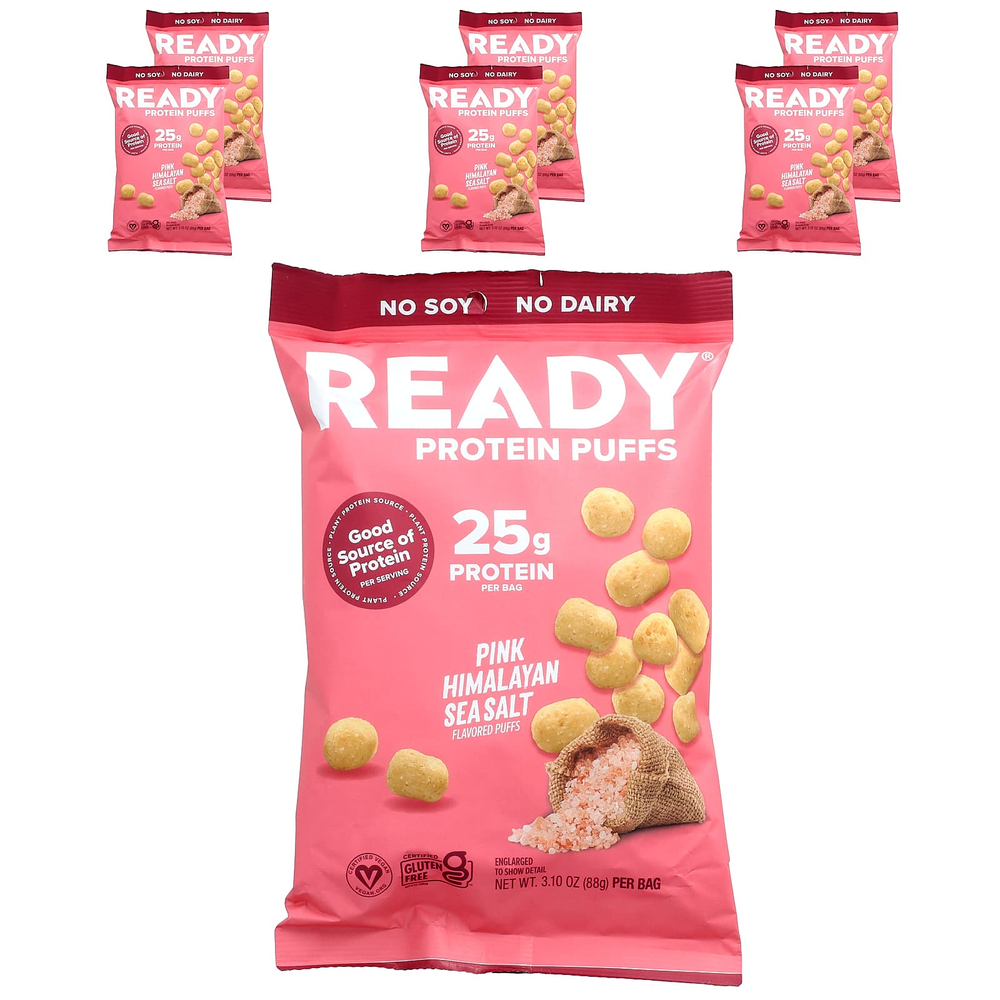 Ready, Protein Puffs, розовая гималайская морская соль, 6 пакетиков по 88 г (3,1 унции)