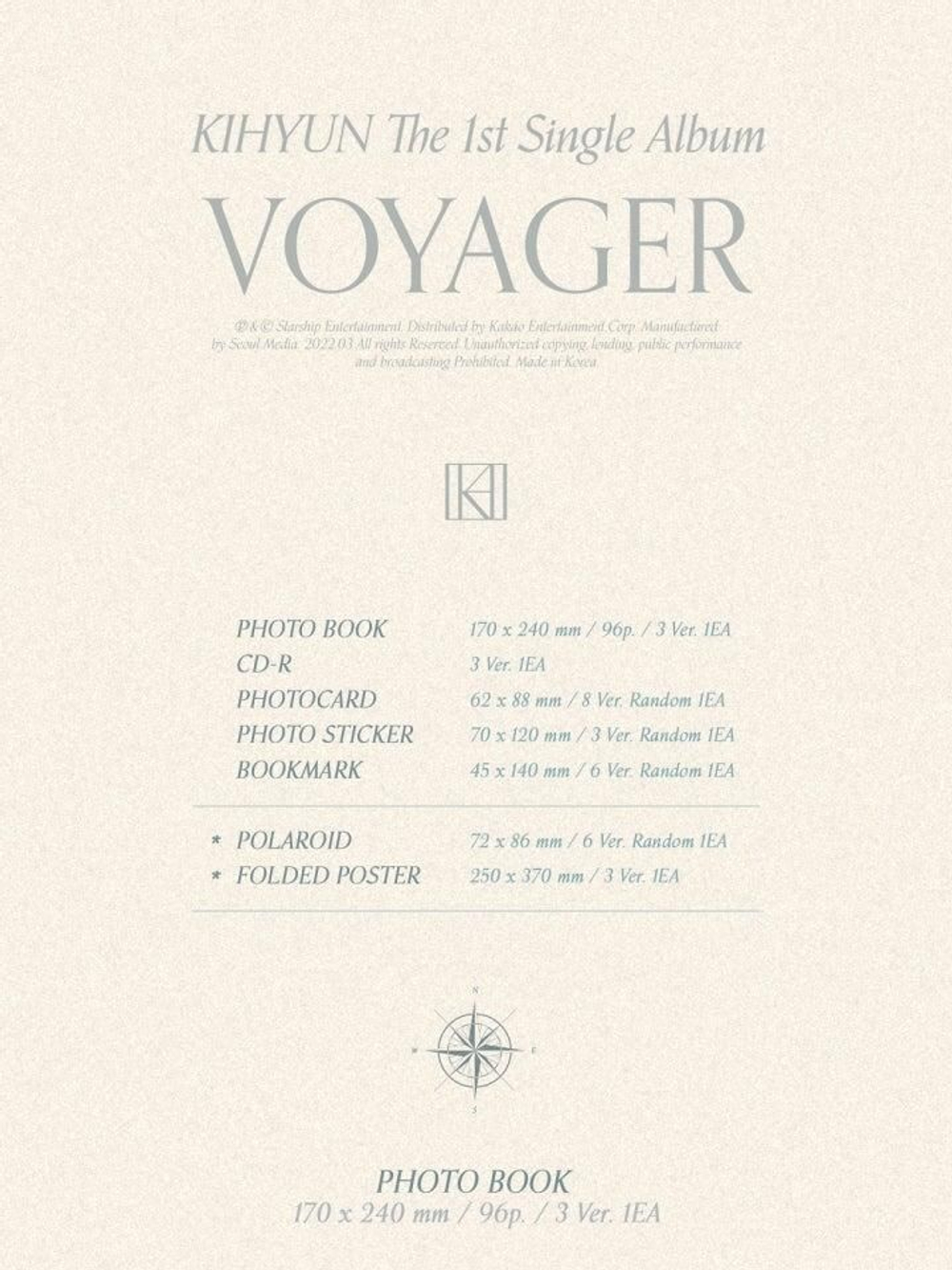 Альбом KIHYUN - VOYAGER 1st Single Album 3 Version SET