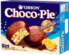 Пирожное Orion Choco Pie Чокочип бисквитное c апельсиновым джемом и шоколадной крошкой, 360г