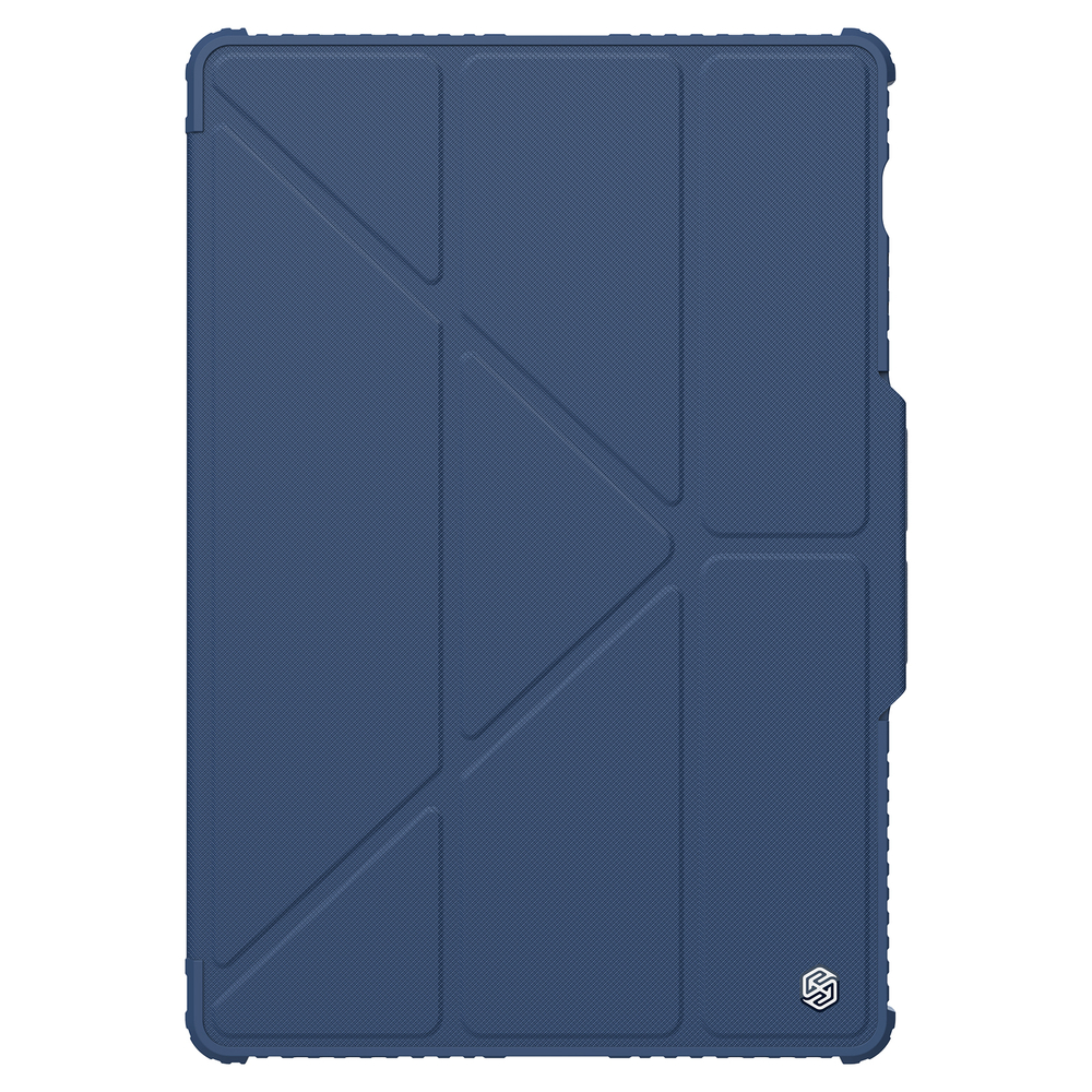 Чехол книжка синего цвета от Nillkin для планшета Samsung Galaxy Tab S9 Ultra и Tab S10 Ultra, серия Bumper Pro Case-Multi Angle Folding Style, с защитной шторкой для камеры