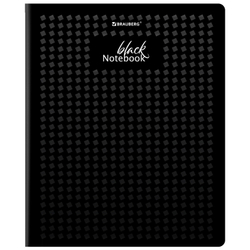 Тетрадь А5, 48 л., BRAUBERG, скоба, клетка, матовая ламинация, выборочный лак, "Black" (микс в спайке), 404375