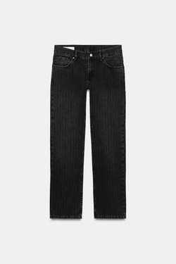 ZARA ДЖИНСЫ TRF STRAIGHT С НИЗКОЙ ПОСАДКОЙ В ПОЛОСКУ, ЧЕРНЫЙ