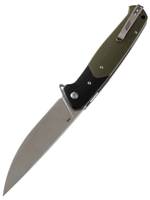 Нож складной GhostBlade Rune, сталь D2, Stonewash, 58-62 HRC, Drop-point, рукоять G10 оливковая, замок Liner lock