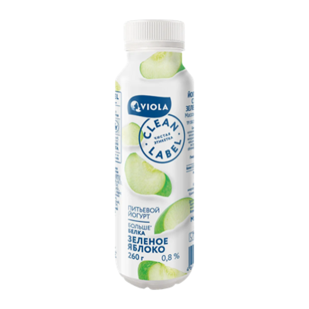 Йогурт питьевой Clean Label с зеленым яблоком. Массовая доля жира 0,8 %, 260г