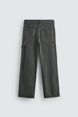 ZARA БРЮКИ BAGGY FIT В ТОНКУЮ ПОЛОСКУ, СЕРЫЙ/СИНИЙ