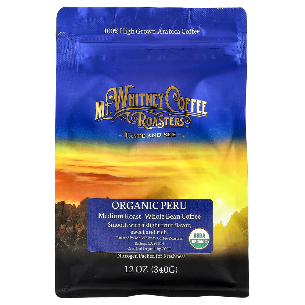 Mt. Whitney Coffee Roasters, органический кофе из Перу, зерновой, средней обжарки, 340 г (12 унций)