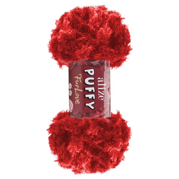 Пряжа Alize (Ализе) Puffy серия Нежный мех (Furlove) / уп.5 мот. по 100г, 6.3м, 56 красный