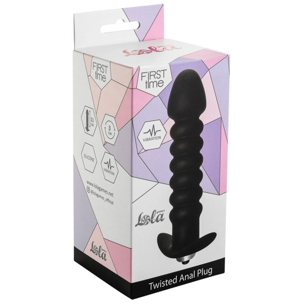 Рельефный анальный вибратор Twisted Anal Plug (7 режимов) (Цвет: черный)