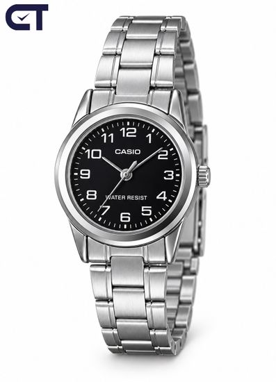 CASIO LTP-V001D-1B CASIO Collection женские наручные часы — чёрный циферблат, стальной браслет и тонкая классика