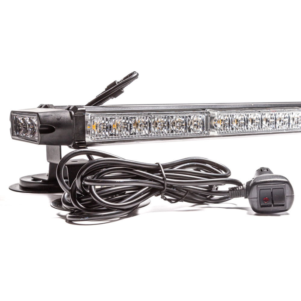 AE102W-8EPS-4S-M Маяк-стробоскоп 12/24 В, 102 Вт, желтый, 4-стор. (8+8+2 блока Epistar), 28 реж., крепление на магните, прикуриватель (провод 3м), 1160*120*78 мм