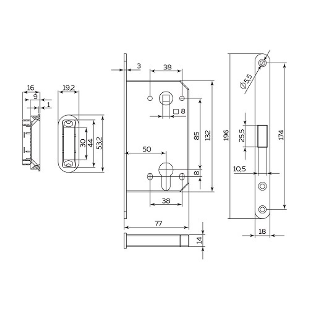 Защелка врезная магнитная под цилиндр FUARO M85C-50/BL INOX SSC сатинированный хром /60285/