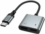 Кабель-переходник Hoco UPA34A 2в1 Type-C (папа) на 2Type-C (мама) 15см черный