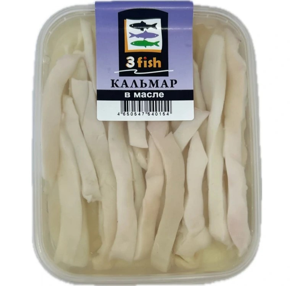 Кальмар командорский соломка, маринованный в масле "3fish" 150гр (6шт)