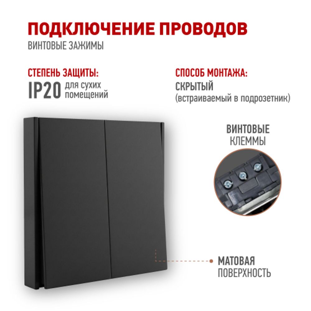 Выключатель ЭРА Arktik 16-1104-05 двойной 10АХ-250В антрацит | Эра Arktik