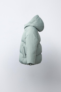 ZARA СТЕГАНОЕ ПАЛЬТО С КАПЮШОНОМ WATER REPELLENT, СВЕТЛО-ЗЕЛЕНЫЙ