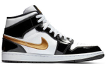 Jordan 1 Mid Patent Black White Gold 2019