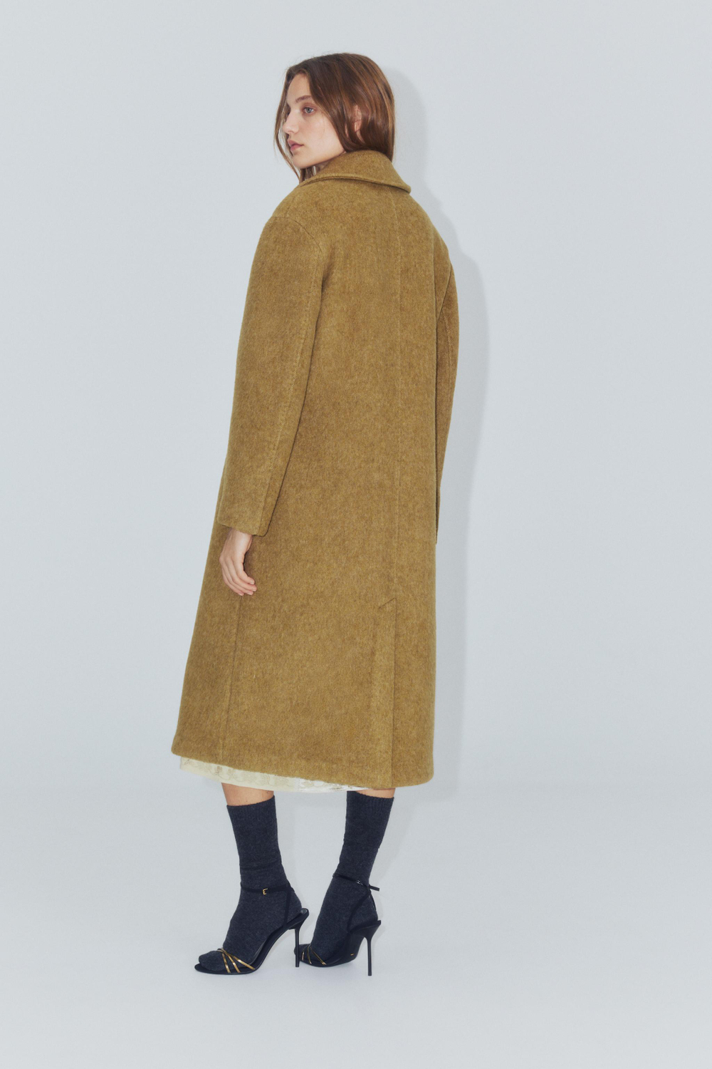 ZARA ДЛИННОЕ ПАЛЬТО ИЗ СМЕСОВОЙ ШЕРСТИ — ZW COLLECTION, ГОРЧИЧНЫЙ