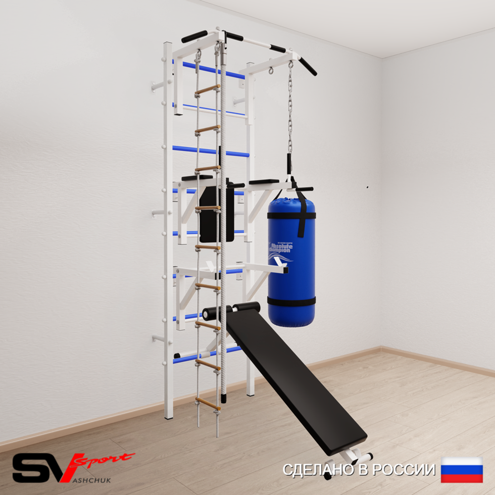 Шведская стенка Sv Sport усиленная 6951 (Турник стандарт/Брусья/Стойка/Скамья/Канат/Лестница/Цепь/Мешок 15кг)