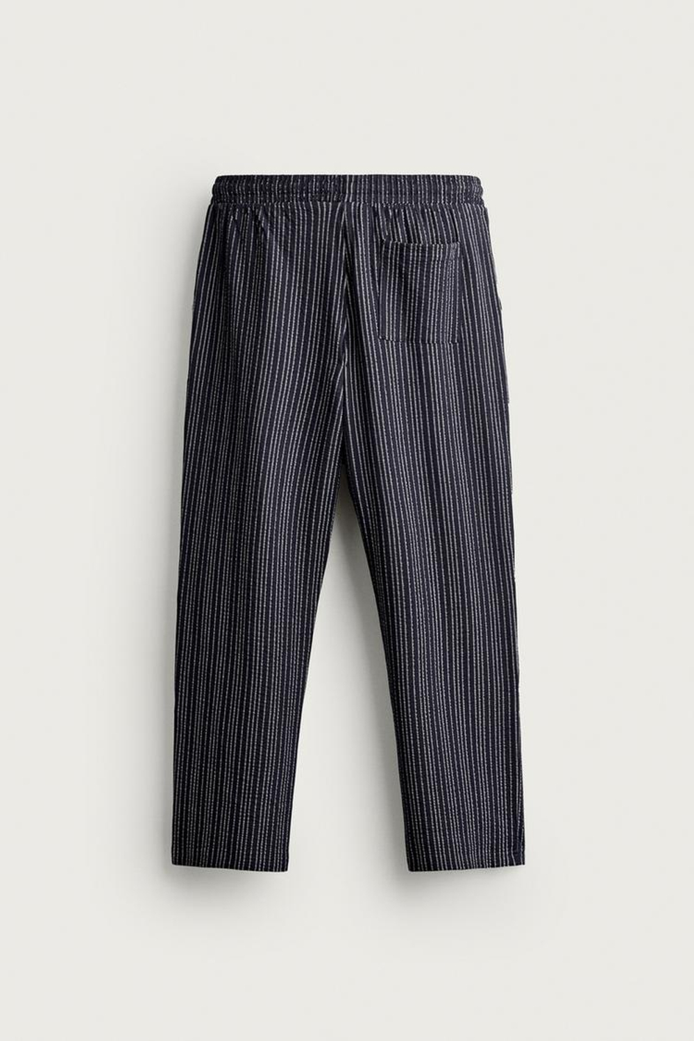 ZARA КОНТРАСТНЫЕ БРЮКИ SEERSUCKER RELAXED FIT, ТЕМНО-СИНИЙ/БЕЛЫЙ
