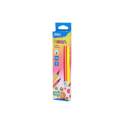 Карандаш чернографитный Deli Neon НB трехгран., ластик EU54600