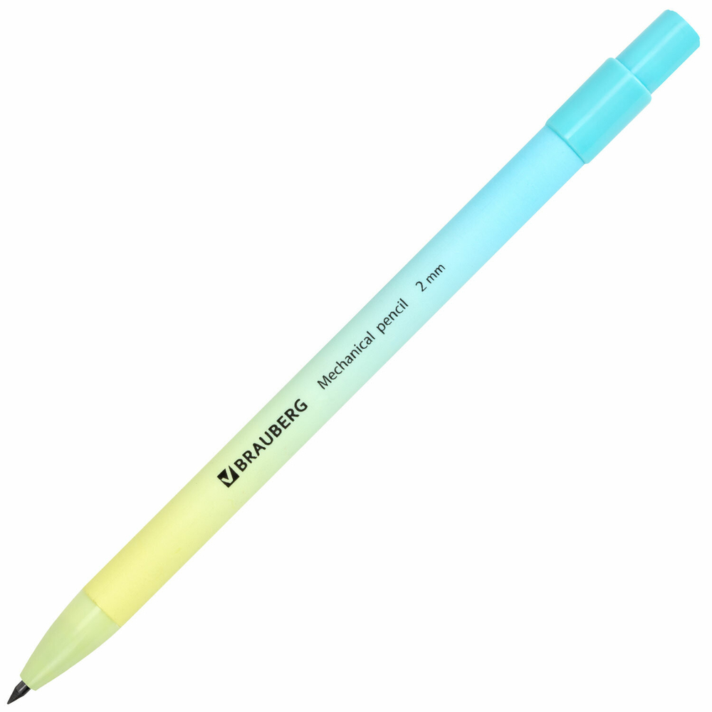 Карандаш механический цанговый 2 мм, BRAUBERG GRADE PASTEL, HB, встроенная точилка, корпус ассорти, 181961