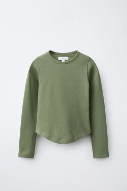 ZARA ОДНОТОННЫЙ ЛОНГСЛИВ С МОДАЛОМ, ХАКИ