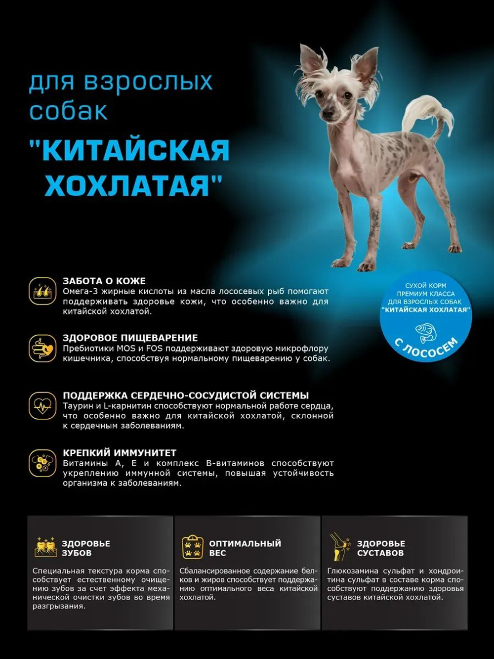 Корм сухой для взрослых собак породы Китайская хохлатая, с лососем, 12 кг, QUATTRO