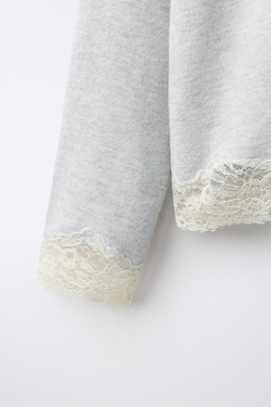 ZARA ЛОНГСЛИВ SOFT TOUCH С КРУЖЕВОМ, СЕРЫЙ МЕЛАНЖ