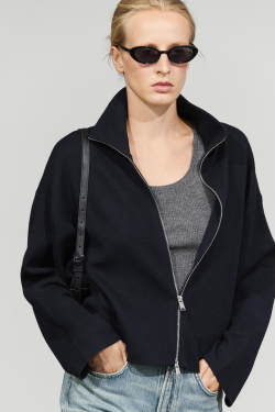 Massimo Dutti Трикотажная куртка на молнии из хлопка, темно-синий