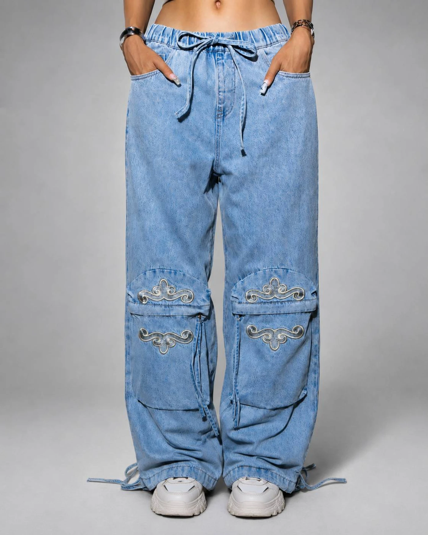Light Stone Blue Embroidered Jeans