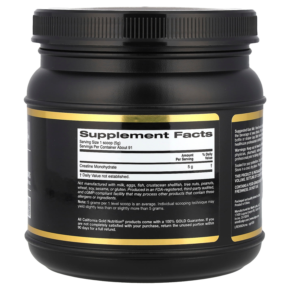 California Gold Nutrition, Sport, чистый моногидрат креатина, с нейтральным вкусом, 454 г (1 фунт)