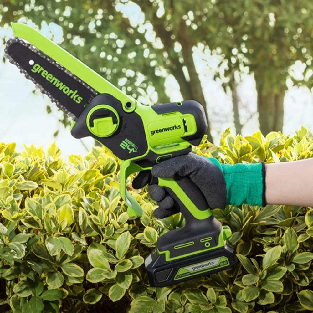 Цепная мини пила аккумуляторная Greenworks GD24CSMNX, 24V, 15см, бесщеточная, c 1хАКБ 2Ач и ЗУ (2008707UA)
