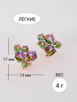 Серьги гроздья Мираж с зелеными кубиками Swarovski