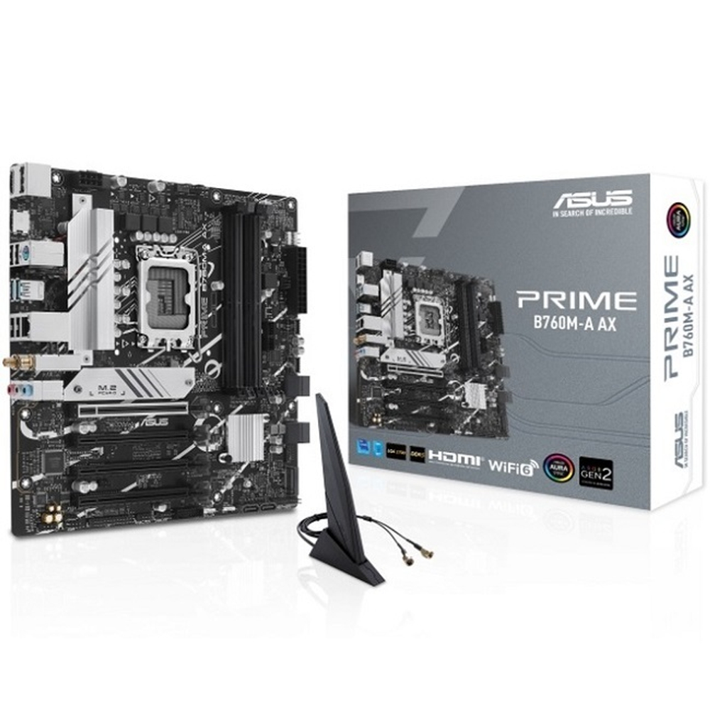 Материнская плата ASUS PRIME B760M-A AX (LGA1700/B760/4xDDR5/4xPCI-Ex16/1xPCI-Ex1/2xM.2/SB/GLAN/BT/Wi-Fi/DP/HDMI/mATX)