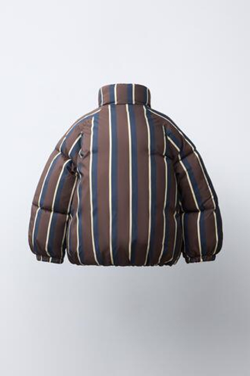 ZARA СТЕГАНОЕ ПАЛЬТО WATER REPELLENT В ПОЛОСКУ, КОРИЧНЕВЫЙ/ЗЕЛЕНЫЙ