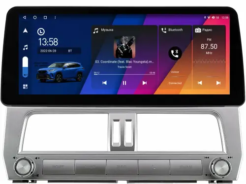 Магнитола для Toyota Land Cruiser Prado 150 2017-2019 (без штатного 360) - Canbox H-Line 0073 монитор 12.3" QLED в стиле BMW на Android 10, Быстрая, ТОП-процессор, CarPlay, 4G SIM-слот