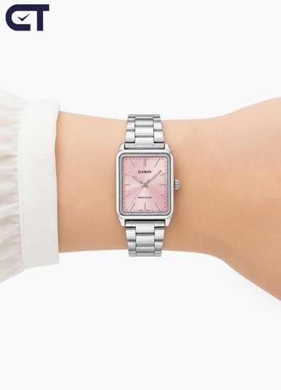 Casio LTP-V009D-4E General часы наручные женские — прямоугольная классика с нежно-розовым циферблатом