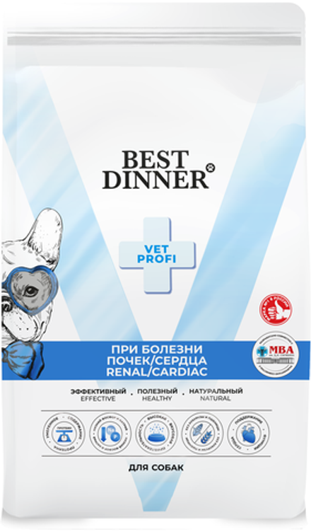 Сухой корм Best Dinner Vet Profi Renal/Cardiac диета при острой или хронической болезни почек и заболеваниях сердца у взрослых собак всех пород 12 кг