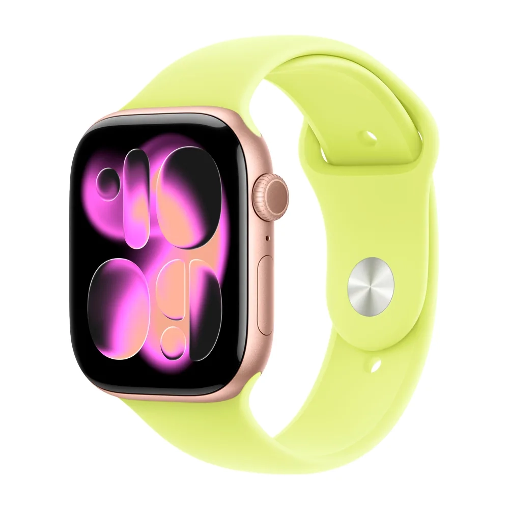 Умные часы Apple Watch Series 11 GPS, 46mm, Rose Gold Aluminium Case with Neon Yellow Sport Band, M/L