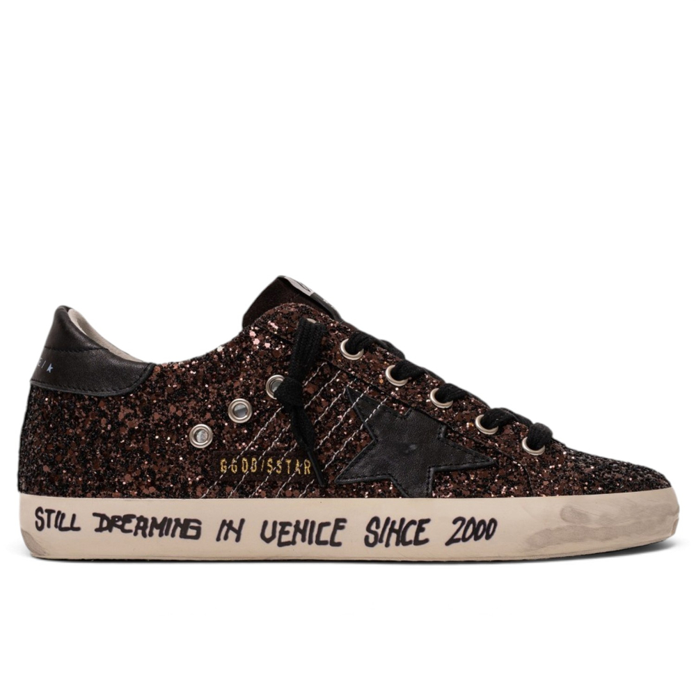 Women's Golden Goose Super-Star in Light Brown Glitter