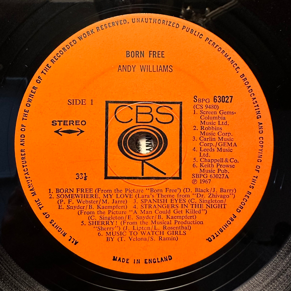 Andy Williams - Born Free (Англия 1967г.)