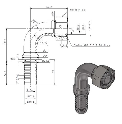 Фитинг DN 05 DKO-S (Г) 16x1.5 8 (90)