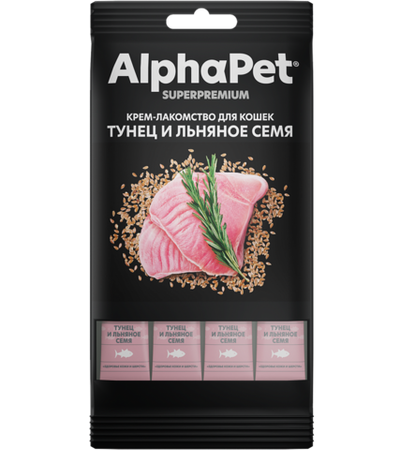 AlphaPet Superpremium крем-лакомство тунец льняное семя для кошек 48гр.