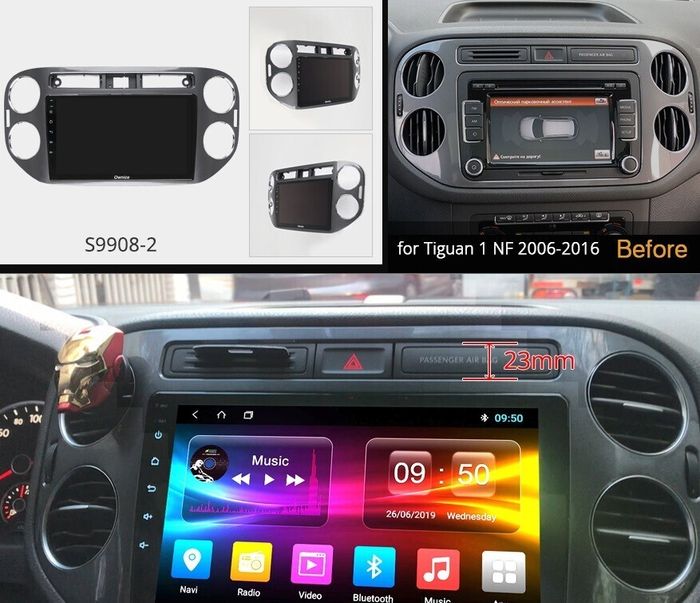 Магнитола для Volkswagen Tiguan 2011-2017 (рамка серая) - Kuberg OL-9908-2 QLed, Android 13, Быстрейшая, CarPlay, SIM-слот