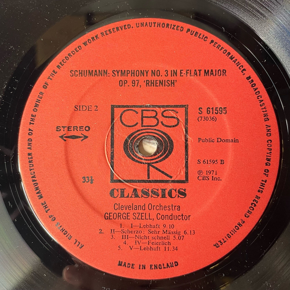 Винтажная виниловая пластинка LP Schumann Шуман George Szell, The Cleveland Orchestra Symphony No.1 Spring, No. 3 (Англия 1975)