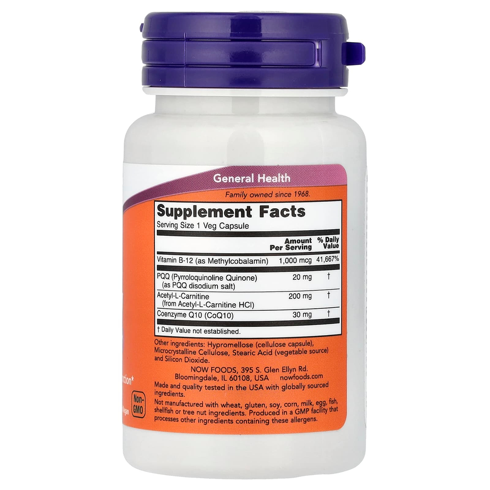 NOW Foods, добавка для энергии с пирролохинолинхиноном, 20 мг, 30 вегетарианских капсул