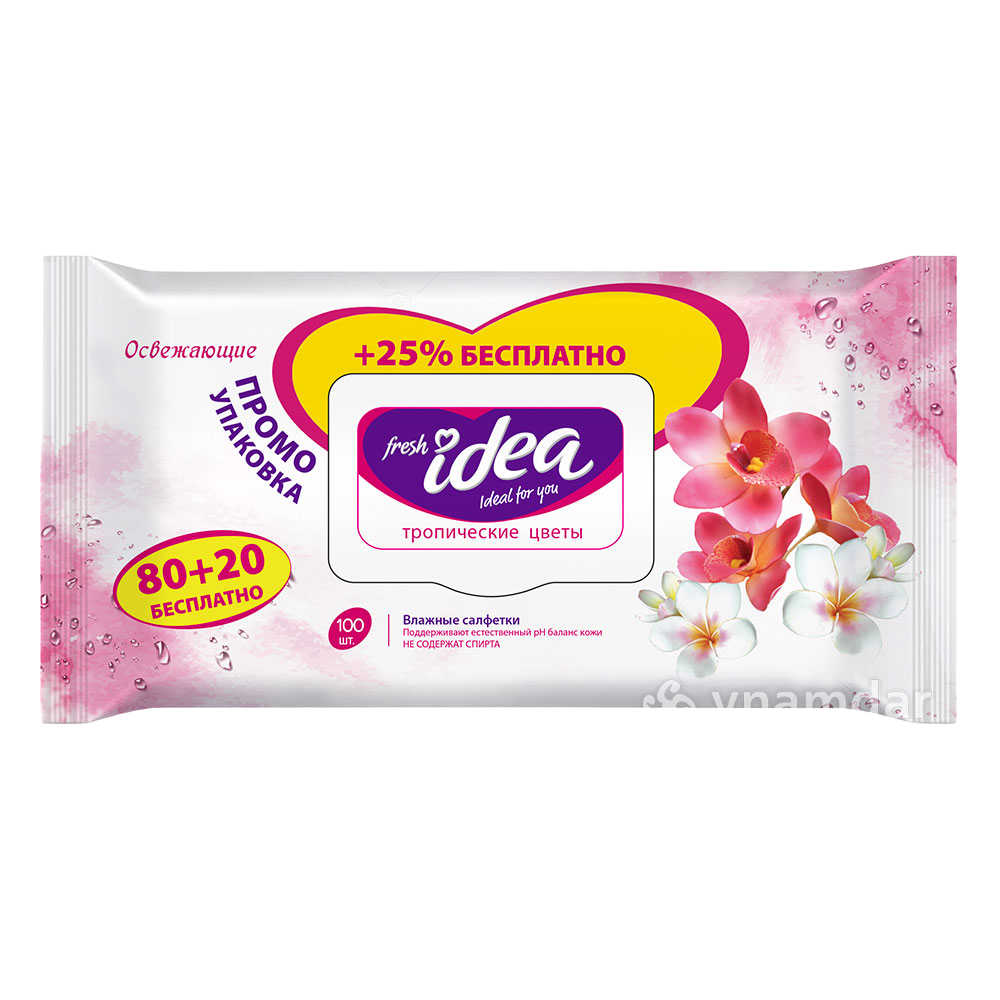 Влажные салфетки Fresh idea Тропические цветы 100 шт