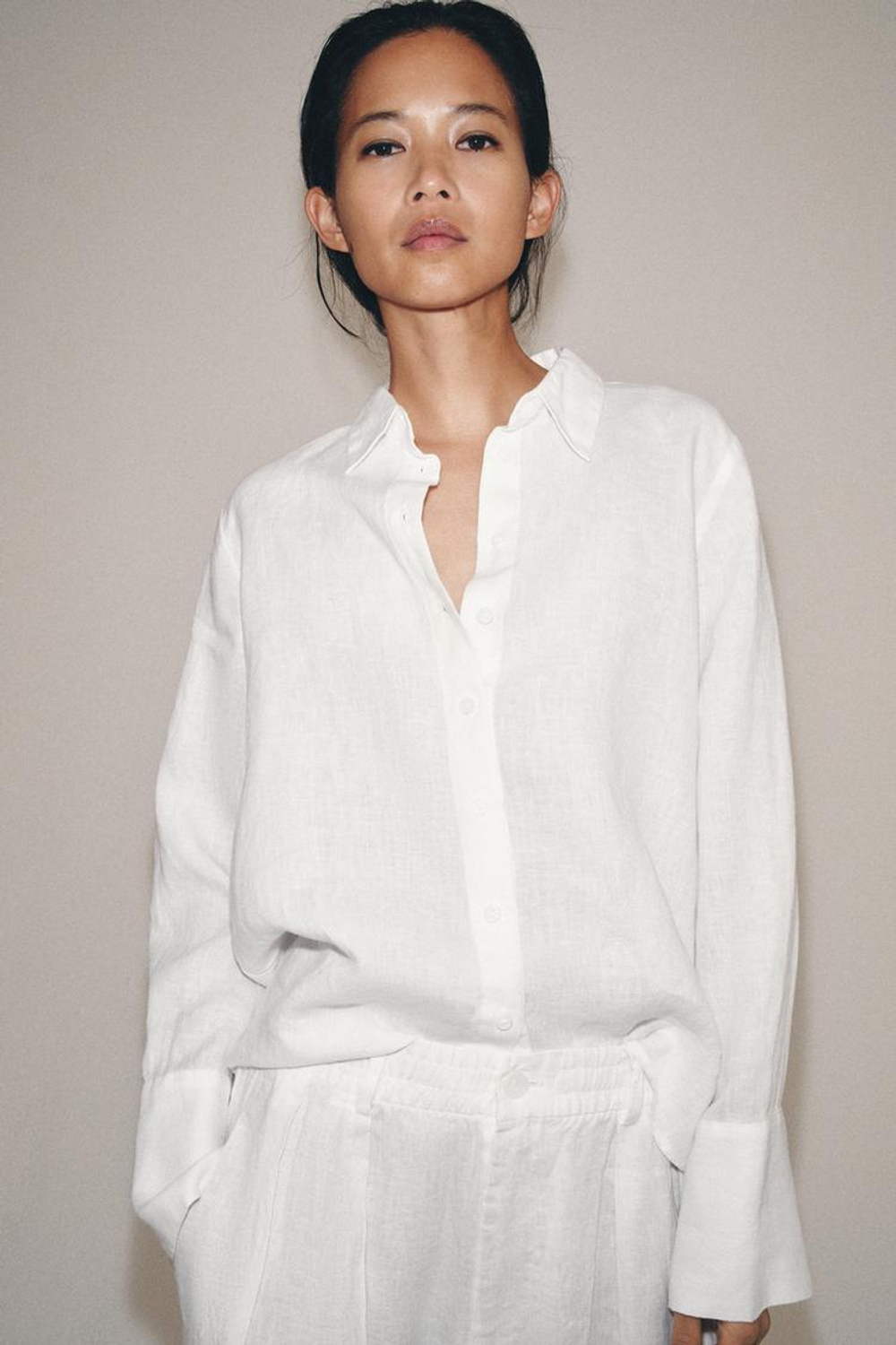 ZARA РУБАШКА ИЗ 100% ЛЬНА — ZW COLLECTION, БЕЛЫЙ