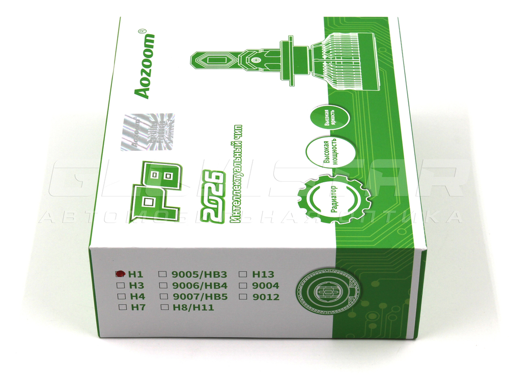 Светодиодные лампы Aozoom P8/H1 с радиатором 12V 20W 2950Lm (комплект, 2шт)