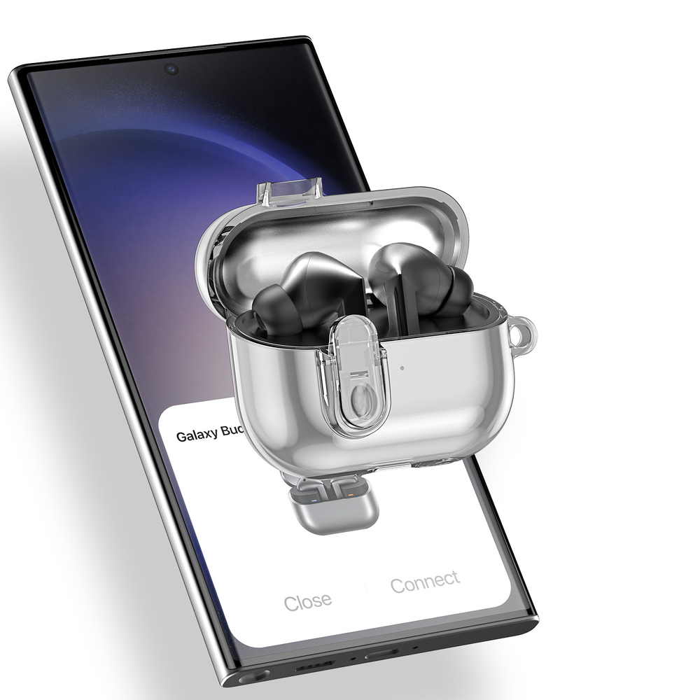 Прозрачный плотный чехол из TPU от Dux Ducis для наушников Samsung Buds3 и Buds 3 Pro, серия SECI Series Case, в комплекте с карабином